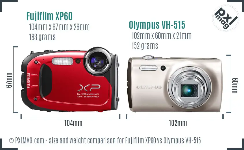 Fujifilm XP60 vs Olympus VH-515 size comparison