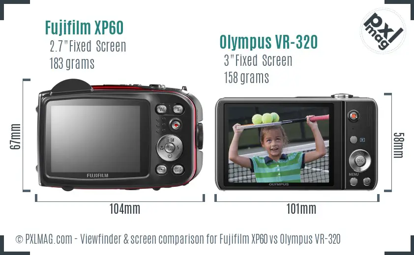 Fujifilm XP60 vs Olympus VR-320 Screen and Viewfinder comparison