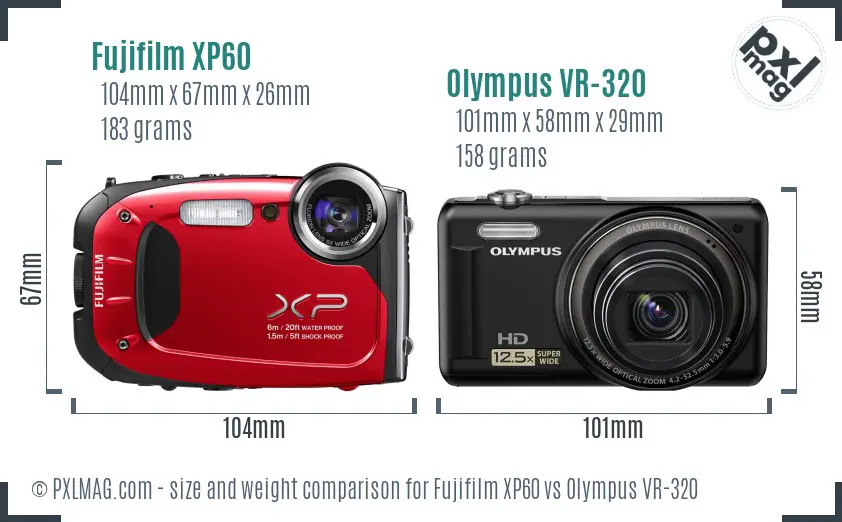 Fujifilm XP60 vs Olympus VR-320 size comparison