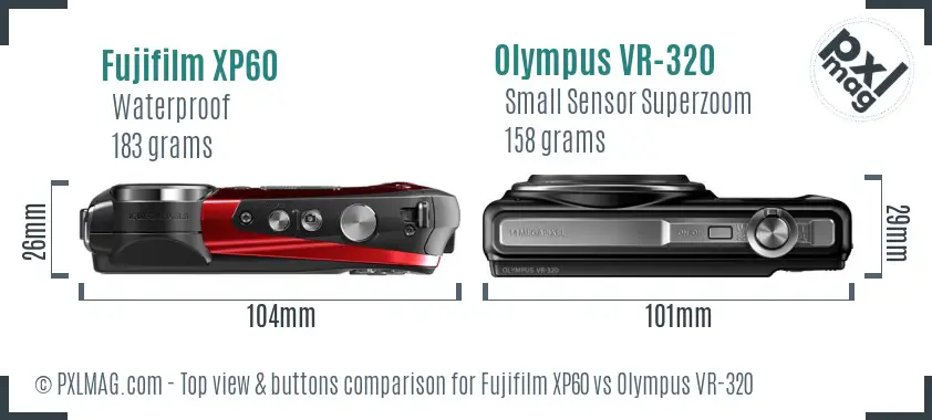 Fujifilm XP60 vs Olympus VR-320 top view buttons comparison