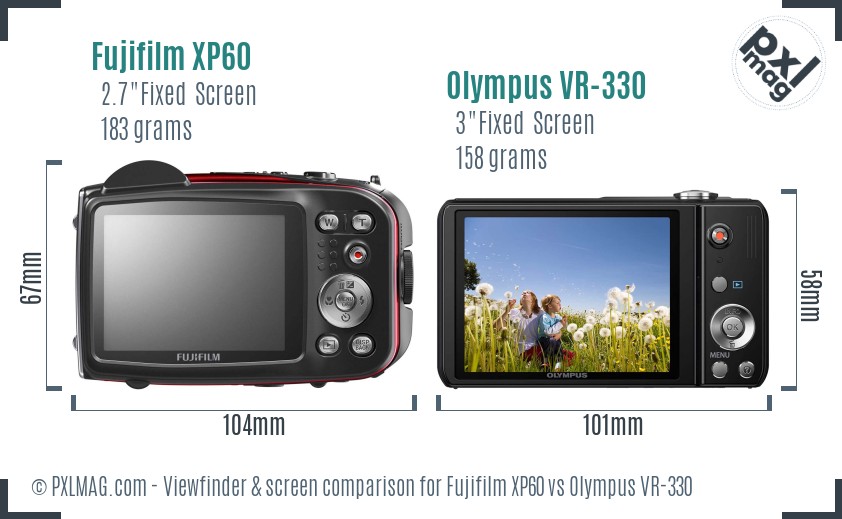 Fujifilm XP60 vs Olympus VR-330 Screen and Viewfinder comparison