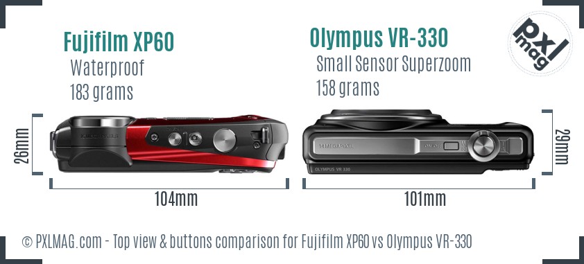 Fujifilm XP60 vs Olympus VR-330 top view buttons comparison