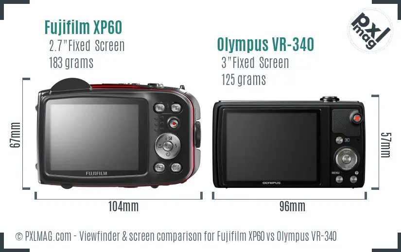 Fujifilm XP60 vs Olympus VR-340 Screen and Viewfinder comparison