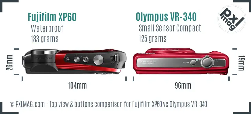 Fujifilm XP60 vs Olympus VR-340 top view buttons comparison