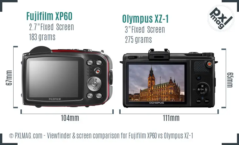 Fujifilm XP60 vs Olympus XZ-1 Screen and Viewfinder comparison