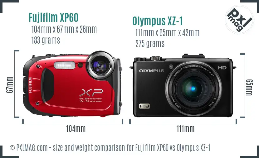 Fujifilm XP60 vs Olympus XZ-1 size comparison