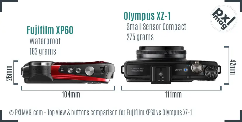 Fujifilm XP60 vs Olympus XZ-1 top view buttons comparison