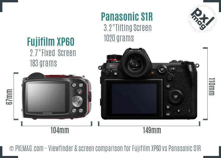 Fujifilm XP60 vs Panasonic S1R Screen and Viewfinder comparison