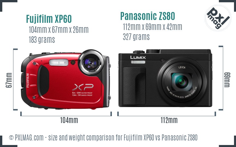 Fujifilm XP60 vs Panasonic ZS80 size comparison