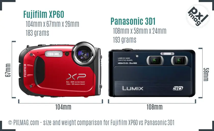 Fujifilm XP60 vs Panasonic 3D1 size comparison