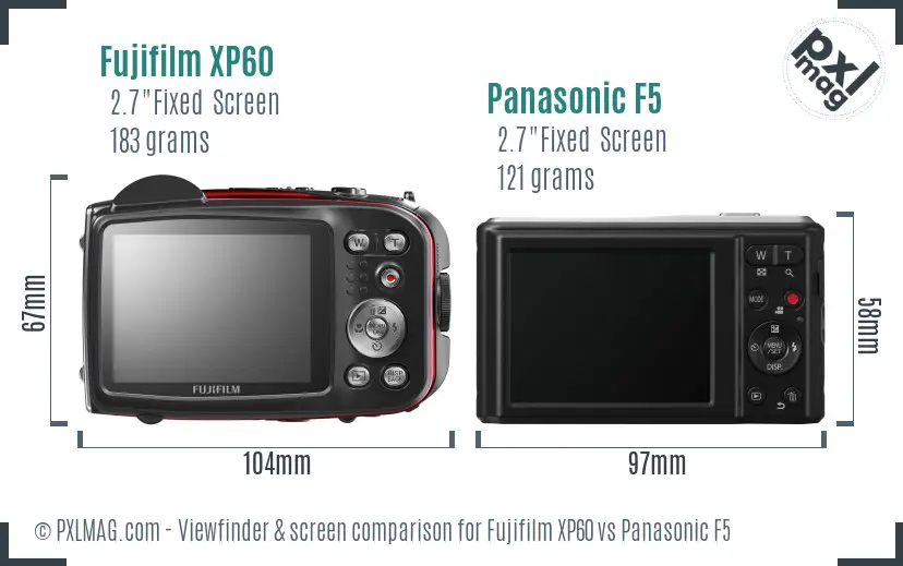 Fujifilm XP60 vs Panasonic F5 Screen and Viewfinder comparison