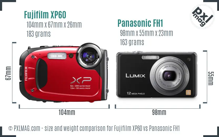 Fujifilm XP60 vs Panasonic FH1 size comparison Fujifilm XP60 vs Panasonic FH1 size comparison