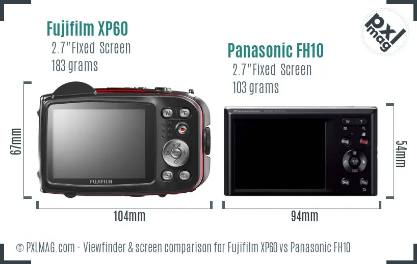 Fujifilm XP60 vs Panasonic FH10 Screen and Viewfinder comparison