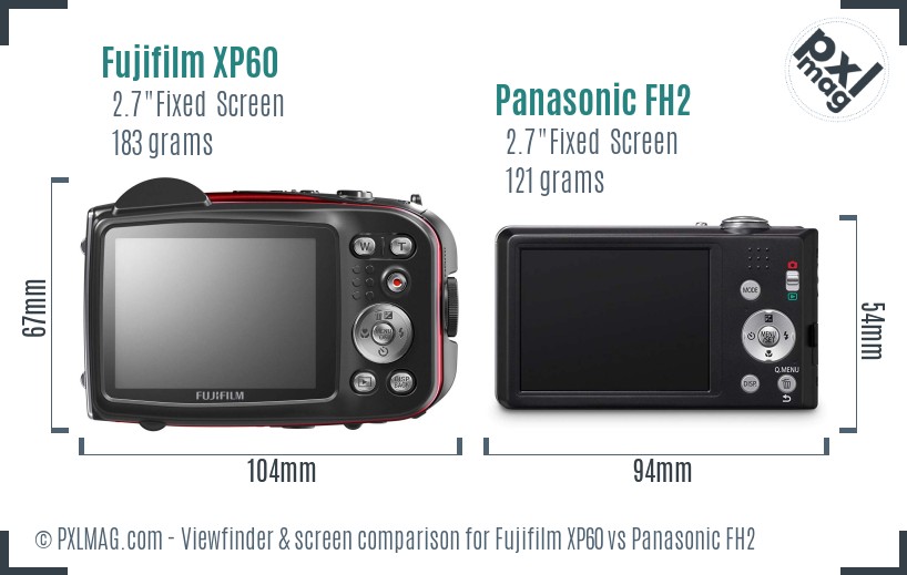 Fujifilm XP60 vs Panasonic FH2 Screen and Viewfinder comparison