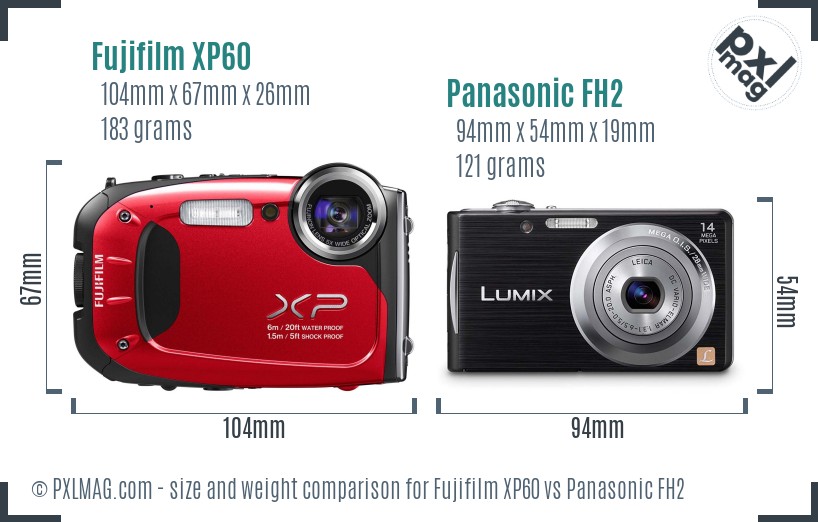Fujifilm XP60 vs Panasonic FH2 size comparison