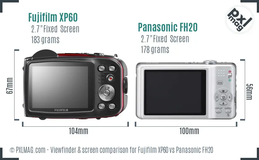 Fujifilm XP60 vs Panasonic FH20 Screen and Viewfinder comparison