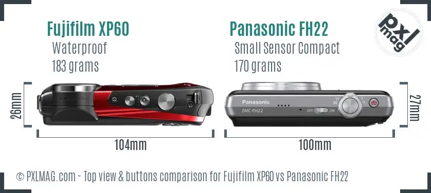 Fujifilm XP60 vs Panasonic FH22 top view buttons comparison