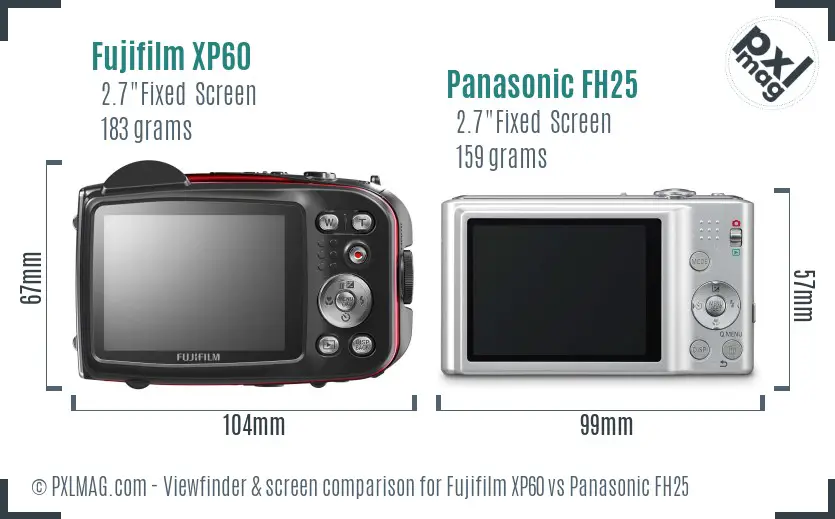 Fujifilm XP60 vs Panasonic FH25 Screen and Viewfinder comparison