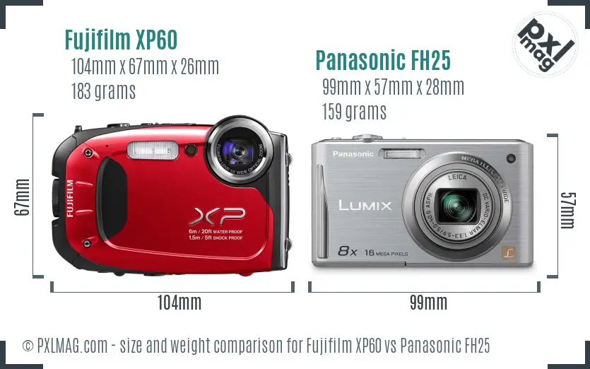 Fujifilm XP60 vs Panasonic FH25 size comparison