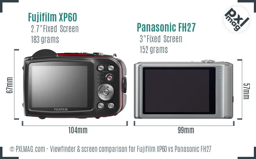 Fujifilm XP60 vs Panasonic FH27 Screen and Viewfinder comparison