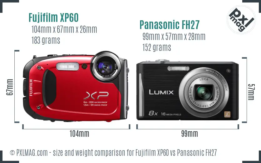 Fujifilm XP60 vs Panasonic FH27 size comparison