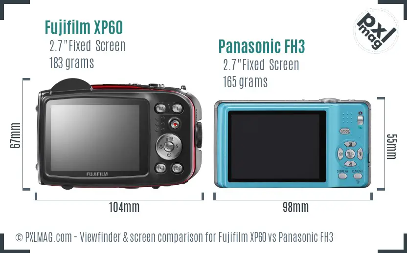 Fujifilm XP60 vs Panasonic FH3 Screen and Viewfinder comparison