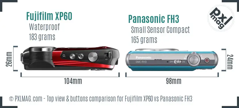 Fujifilm XP60 vs Panasonic FH3 top view buttons comparison