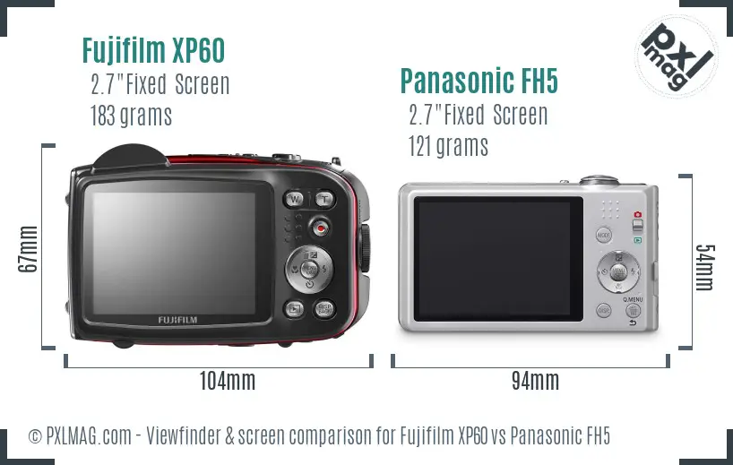 Fujifilm XP60 vs Panasonic FH5 Screen and Viewfinder comparison