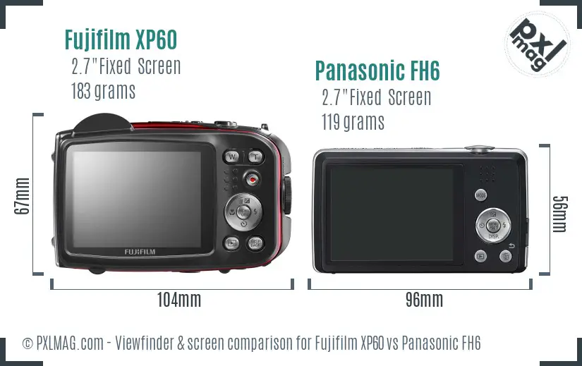 Fujifilm XP60 vs Panasonic FH6 Screen and Viewfinder comparison