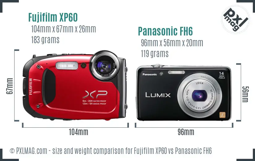 Fujifilm XP60 vs Panasonic FH6 size comparison