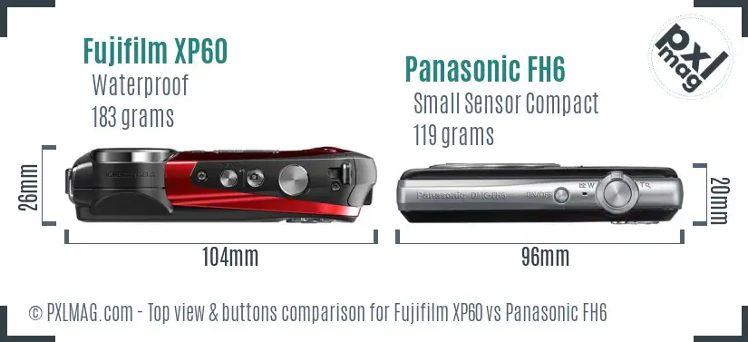 Fujifilm XP60 vs Panasonic FH6 top view buttons comparison