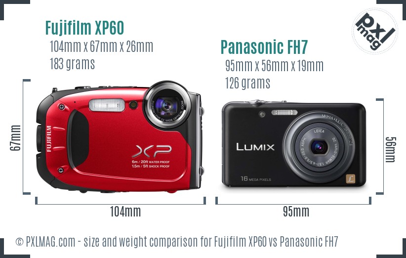 Fujifilm XP60 vs Panasonic FH7 size comparison