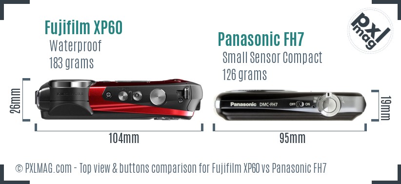 Fujifilm XP60 vs Panasonic FH7 top view buttons comparison