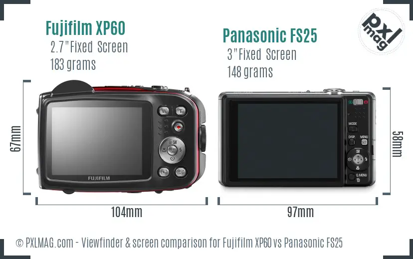 Fujifilm XP60 vs Panasonic FS25 Screen and Viewfinder comparison