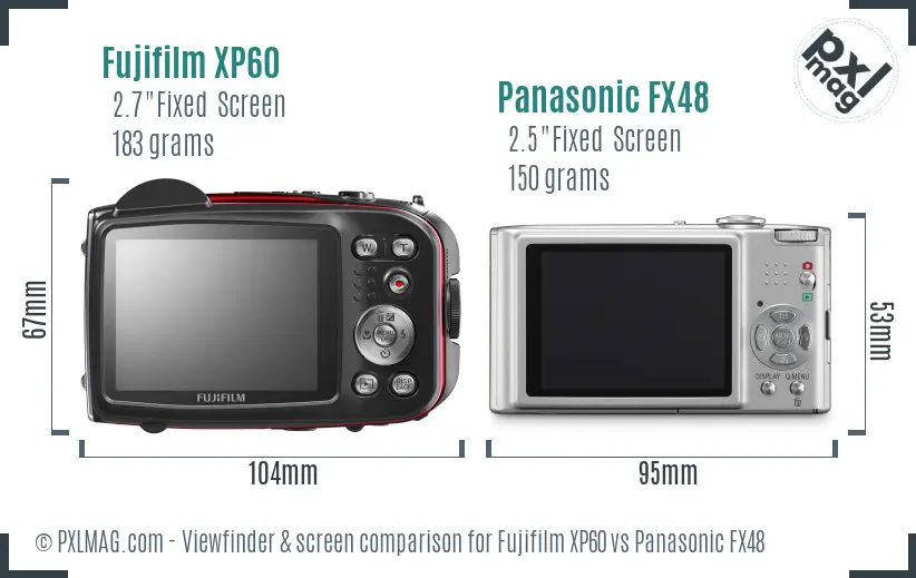 Fujifilm XP60 vs Panasonic FX48 Screen and Viewfinder comparison