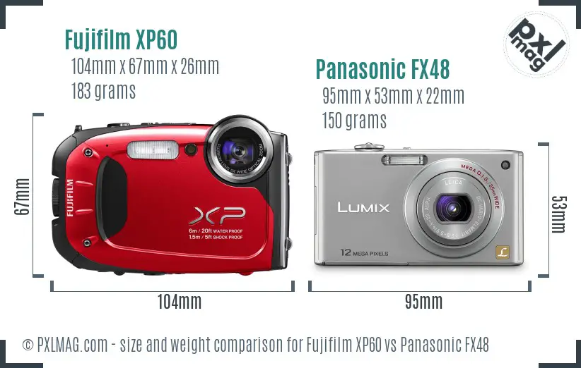 Fujifilm XP60 vs Panasonic FX48 size comparison