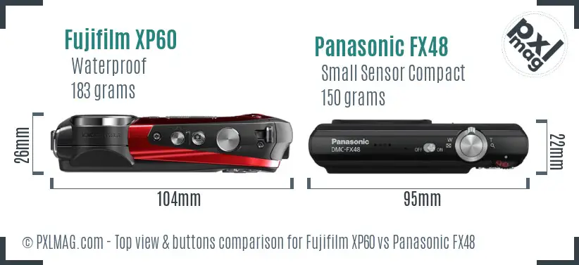Fujifilm XP60 vs Panasonic FX48 top view buttons comparison