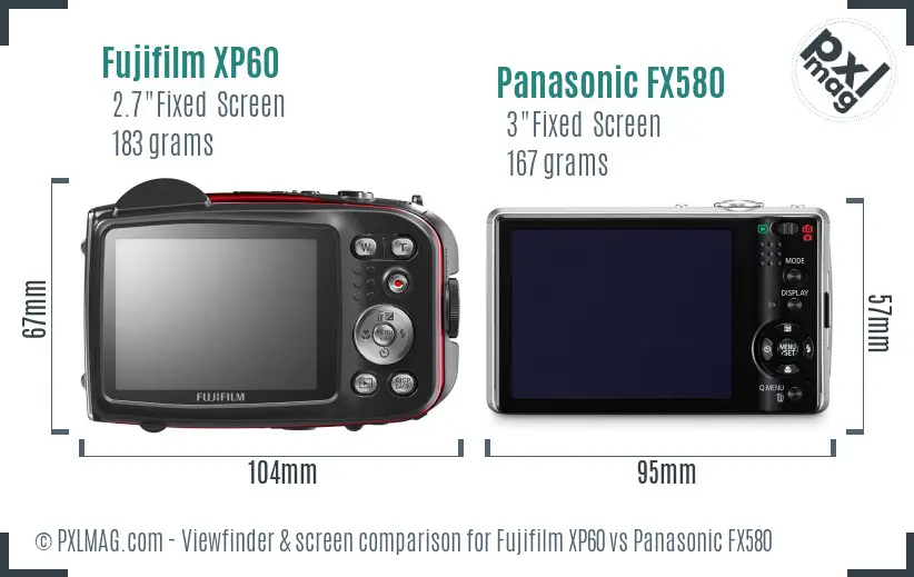 Fujifilm XP60 vs Panasonic FX580 Screen and Viewfinder comparison