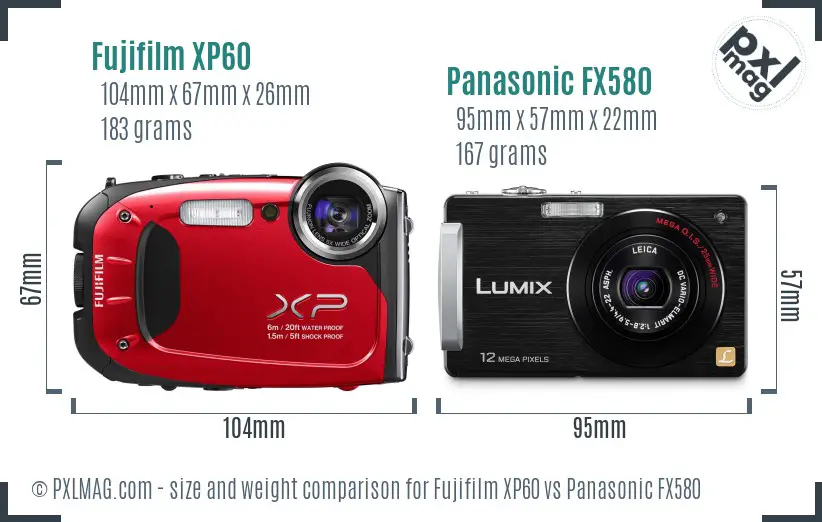 Fujifilm XP60 vs Panasonic FX580 size comparison