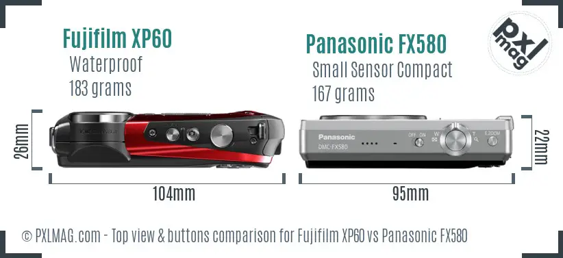 Fujifilm XP60 vs Panasonic FX580 top view buttons comparison