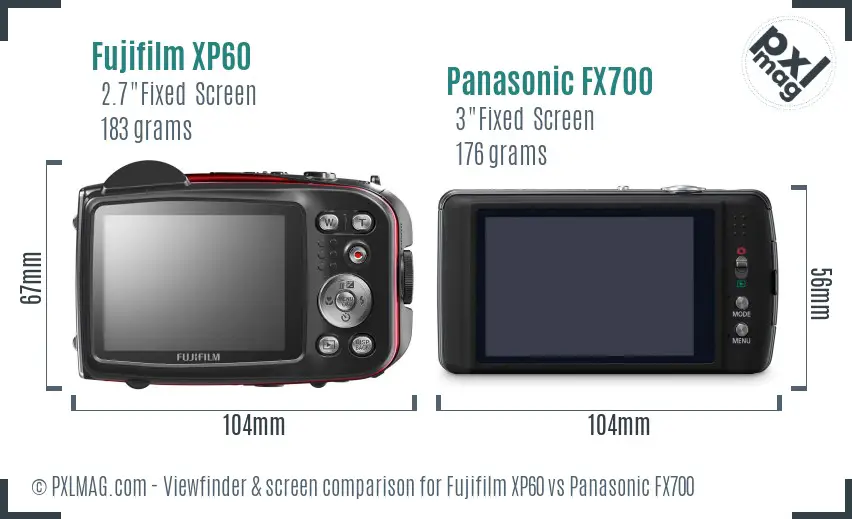 Fujifilm XP60 vs Panasonic FX700 Screen and Viewfinder comparison