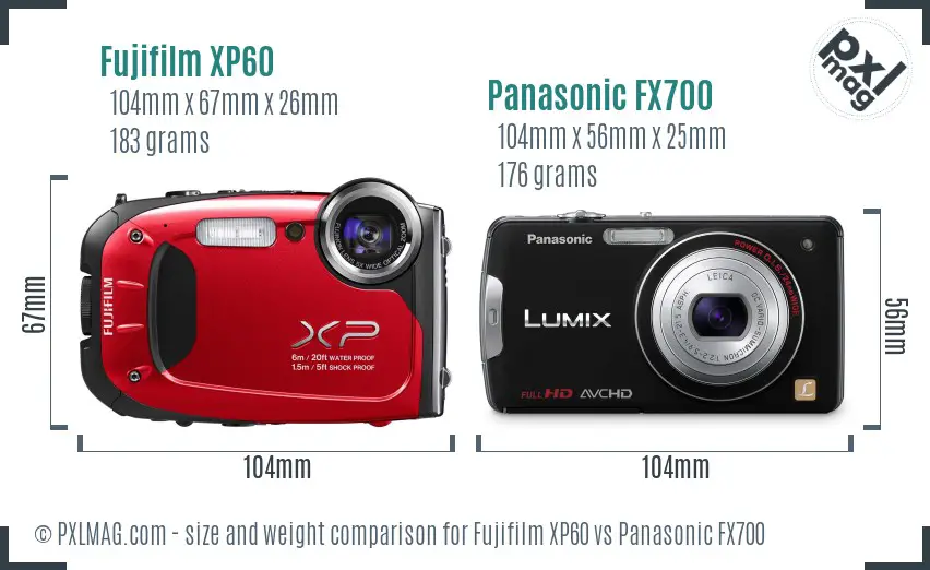 Fujifilm XP60 vs Panasonic FX700 size comparison