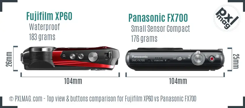 Fujifilm XP60 vs Panasonic FX700 top view buttons comparison