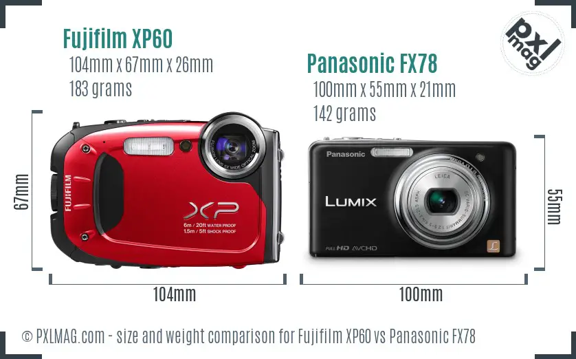 Fujifilm XP60 vs Panasonic FX78 size comparison