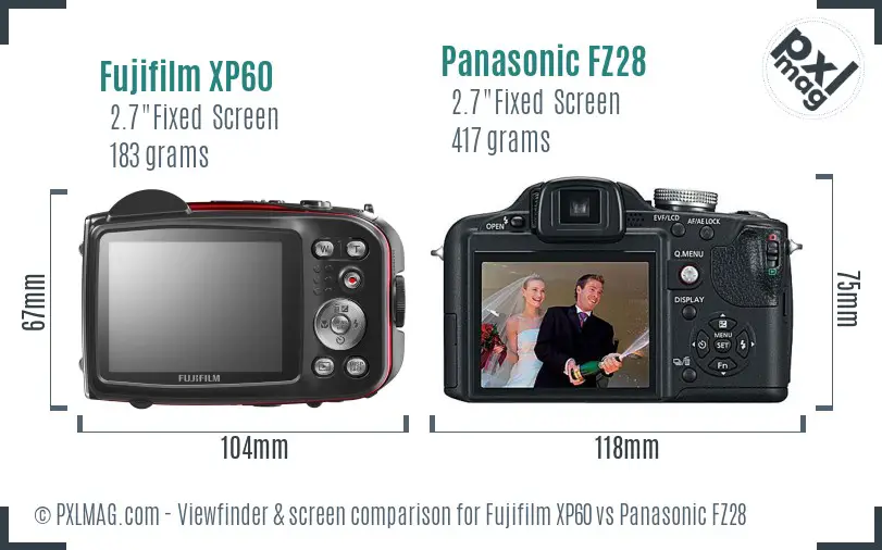 Fujifilm XP60 vs Panasonic FZ28 Screen and Viewfinder comparison