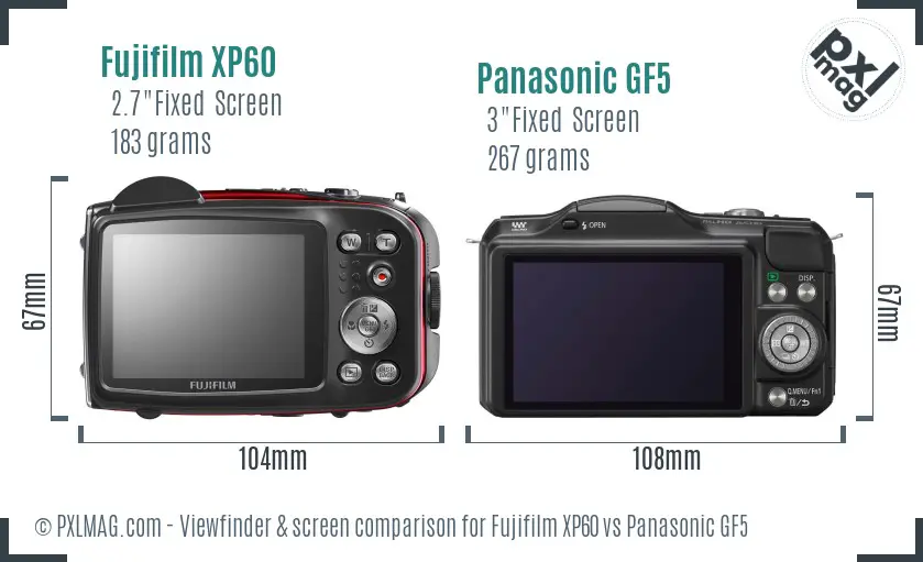 Fujifilm XP60 vs Panasonic GF5 Screen and Viewfinder comparison