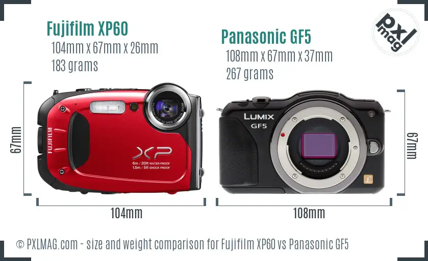 Fujifilm XP60 vs Panasonic GF5 size comparison