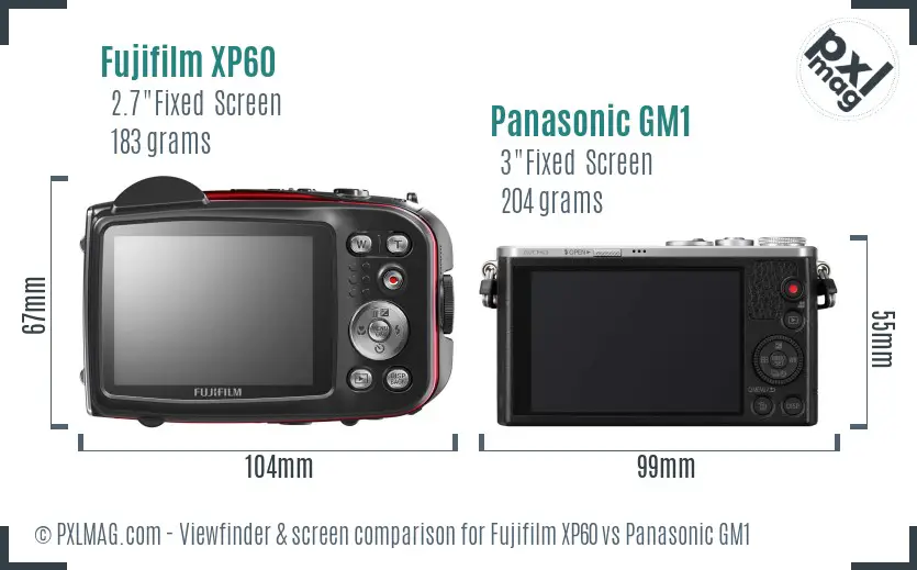 Fujifilm XP60 vs Panasonic GM1 Screen and Viewfinder comparison