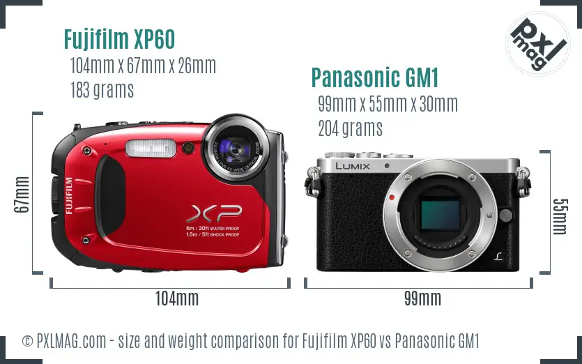 Fujifilm XP60 vs Panasonic GM1 size comparison