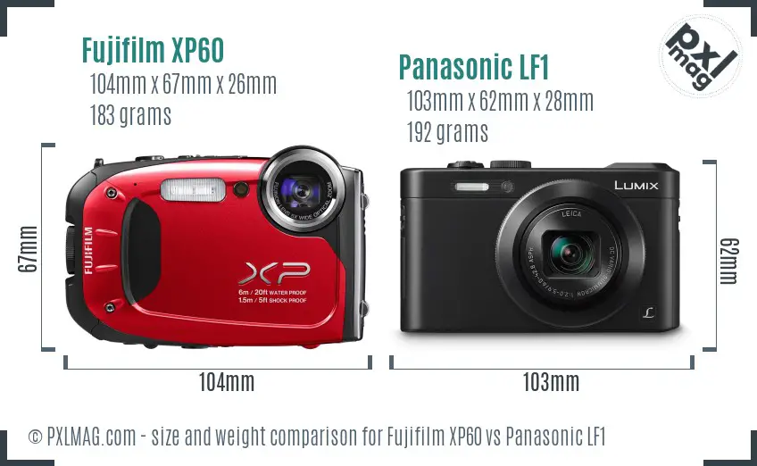 Fujifilm XP60 vs Panasonic LF1 size comparison